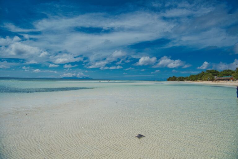 Vista panorâmica da extensas areias brancas e águas azul-turquesa da Praia de Wimbi em Pemba