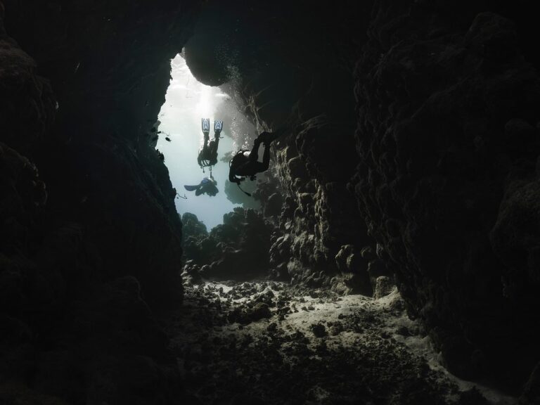 Mergulhador explorando os recifes de coral cristalinos do Arquipélago das Quirimbas em Moçambique