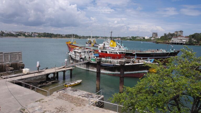 Barcos tradicionais dhow navegando nas aguas cristalinas de Vilankulo em Mocambique