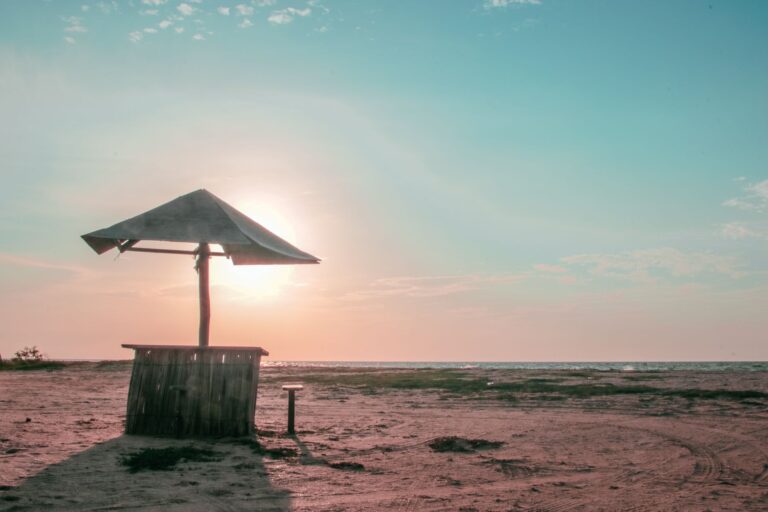 Vista panorâmica da Praia de Wimbi em Pemba, Moçambique, com o mar azul turquesa e coqueiros