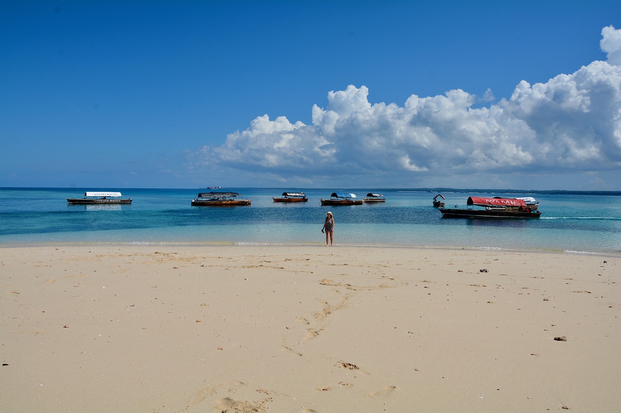 Vista panorâmica da extensas areias douradas e ondas azul-turquesa da Praia de Ponta do Ouro em Moçambique