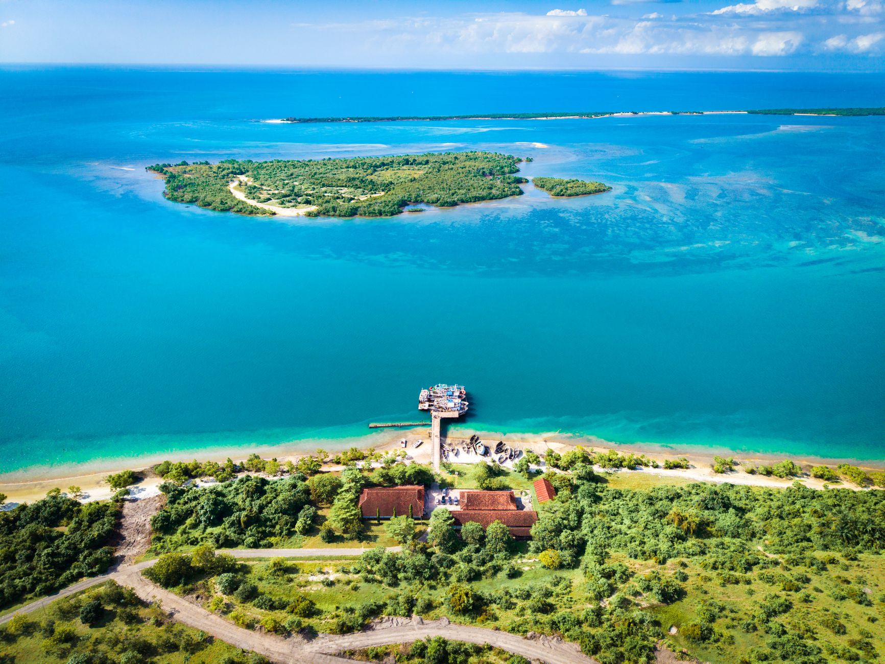 Paisagem costeira e ilhas do Parque Nacional das Quirimbas em Mocambique