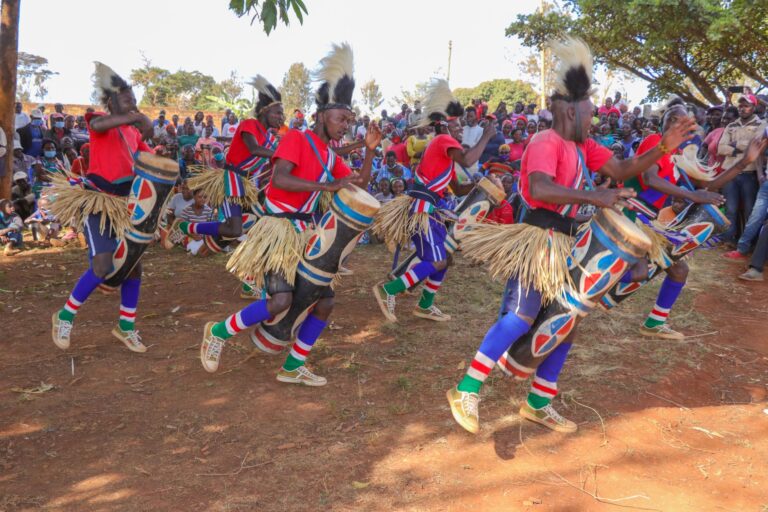 Festival cultural tradicional com dançarinos locais em Moçambique